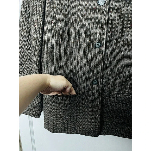 Vtg Pendleton Womens Virgin Wool Blazer Sz M Button Up Brown Herringbone Brown - Picture 2 of 11